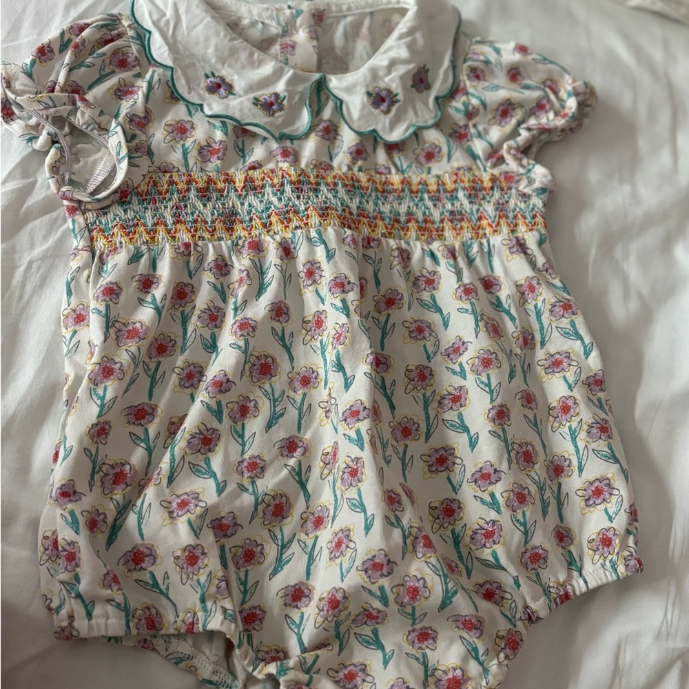 Floral Baby Romper with Peter Pan Collar